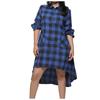 Women's Boyfriend Casual Pocket Long Sleeve Plaid Shirt Irregular Dress