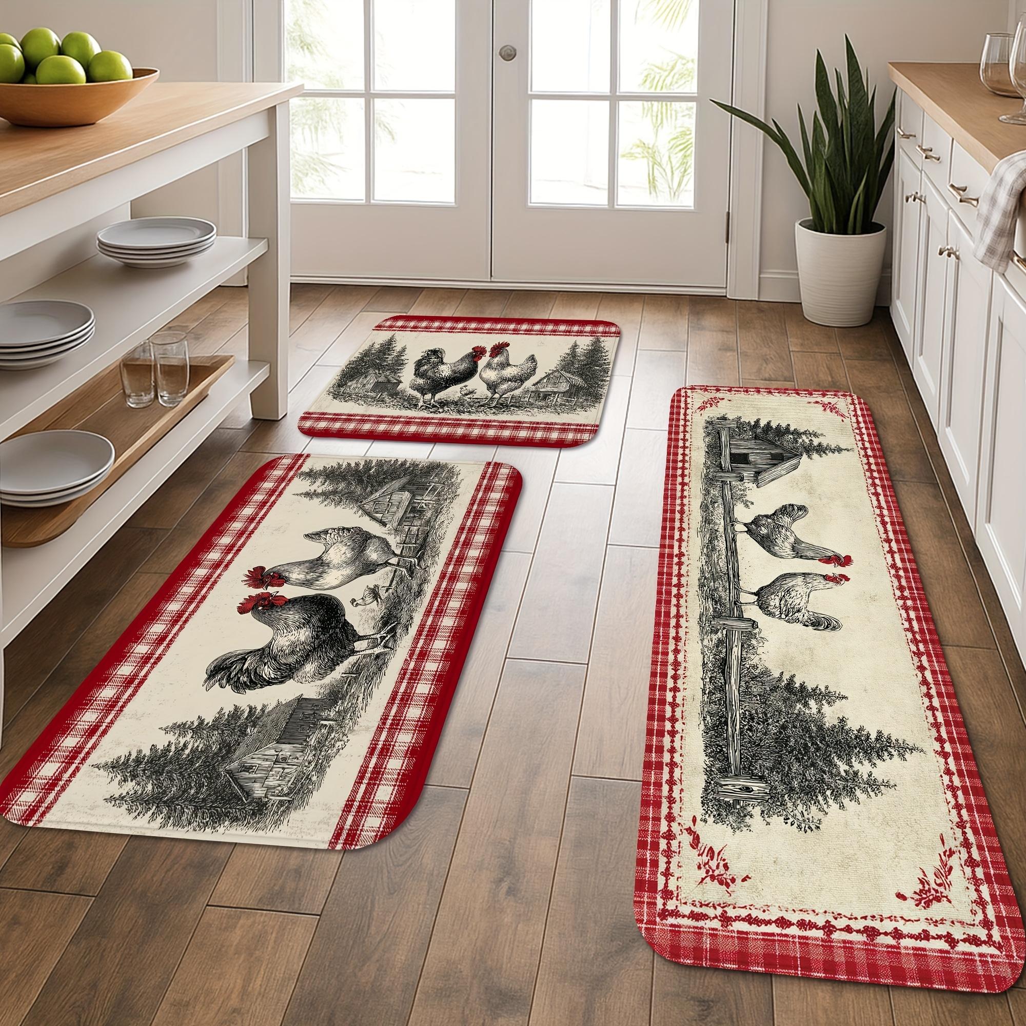 

1 шт. анти-усталостные кухонные коврики, фермерский принт петуха, водонепроницаемый нескользящий толстый мягкий кухонный коврик, прочный, удобный стоячий коврик для кухни 40*60cm