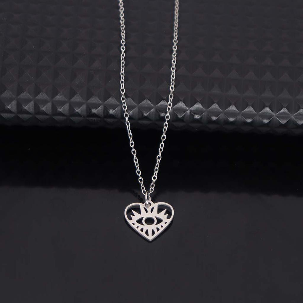 Stainless Steel Heart Eye Pendant Necklace - European & American Fashion Accessories