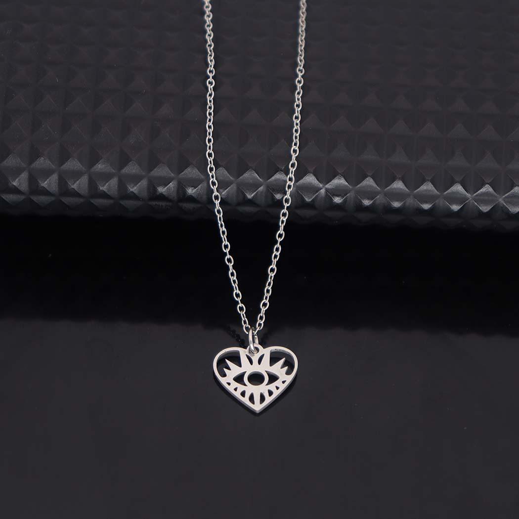 Stainless Steel Heart Eye Pendant Necklace - European & American Fashion Accessories серебряный