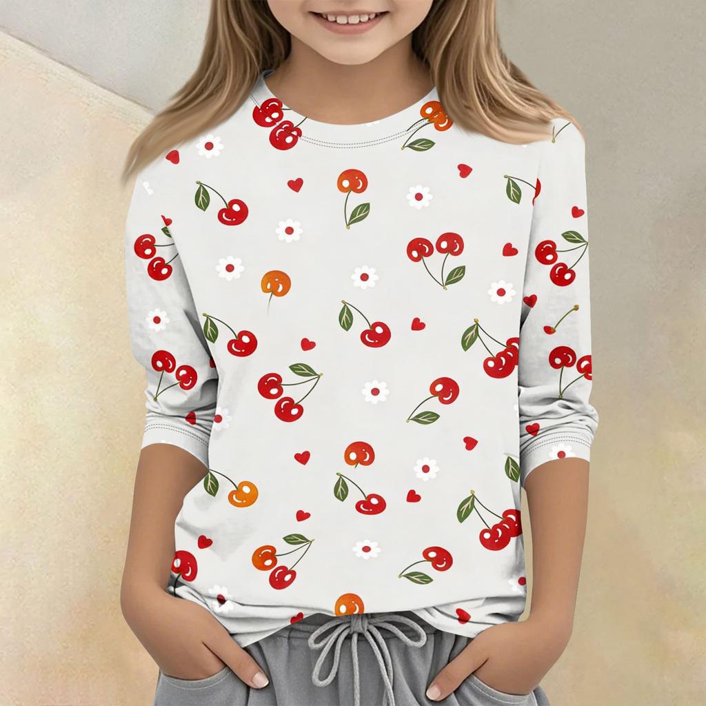 Children's Printed Round Neck Seven Quarter Sleeve Casual T-shirt