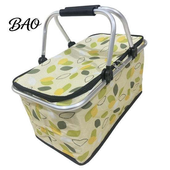 Folding Picnic Basket Insulated Bag, Foldable Thermal Lunch for Outdoor, Heavy Fresh-keeping Duty Aluminum Foil Cooler Food, Camping Accessory Bag