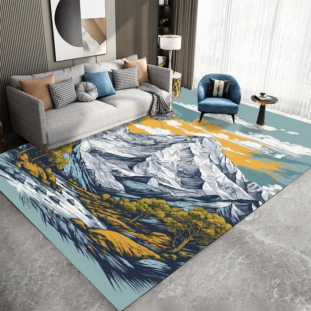 Mountain Landscape Art Carpet Various Styles With Forest Moon Sunset River Colorful Mountain Designs For Living Room Decor 40x60CM