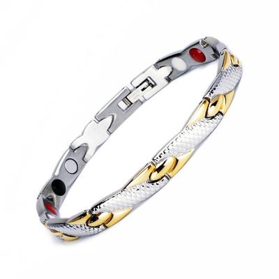 Stainless Steel Snake Wave Design Magnetic Therapy Bracelet Women Alloy Inlaid Gemstone Anti-Fatigue Health Jewelry