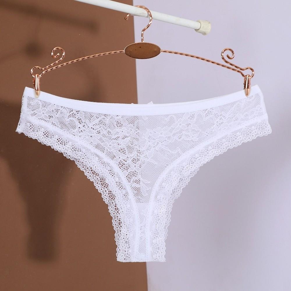 Low Waist Mesh Briefs Women Bow Flower Romantic T Panties Fashion Mesh Sheer Lace Thong Home