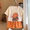 Baby Girls Boys 0-5 Years Summer Waffle Cartoon Baseball Cap Short-sleeved Shirt Shorts 2pcs Clothing Set