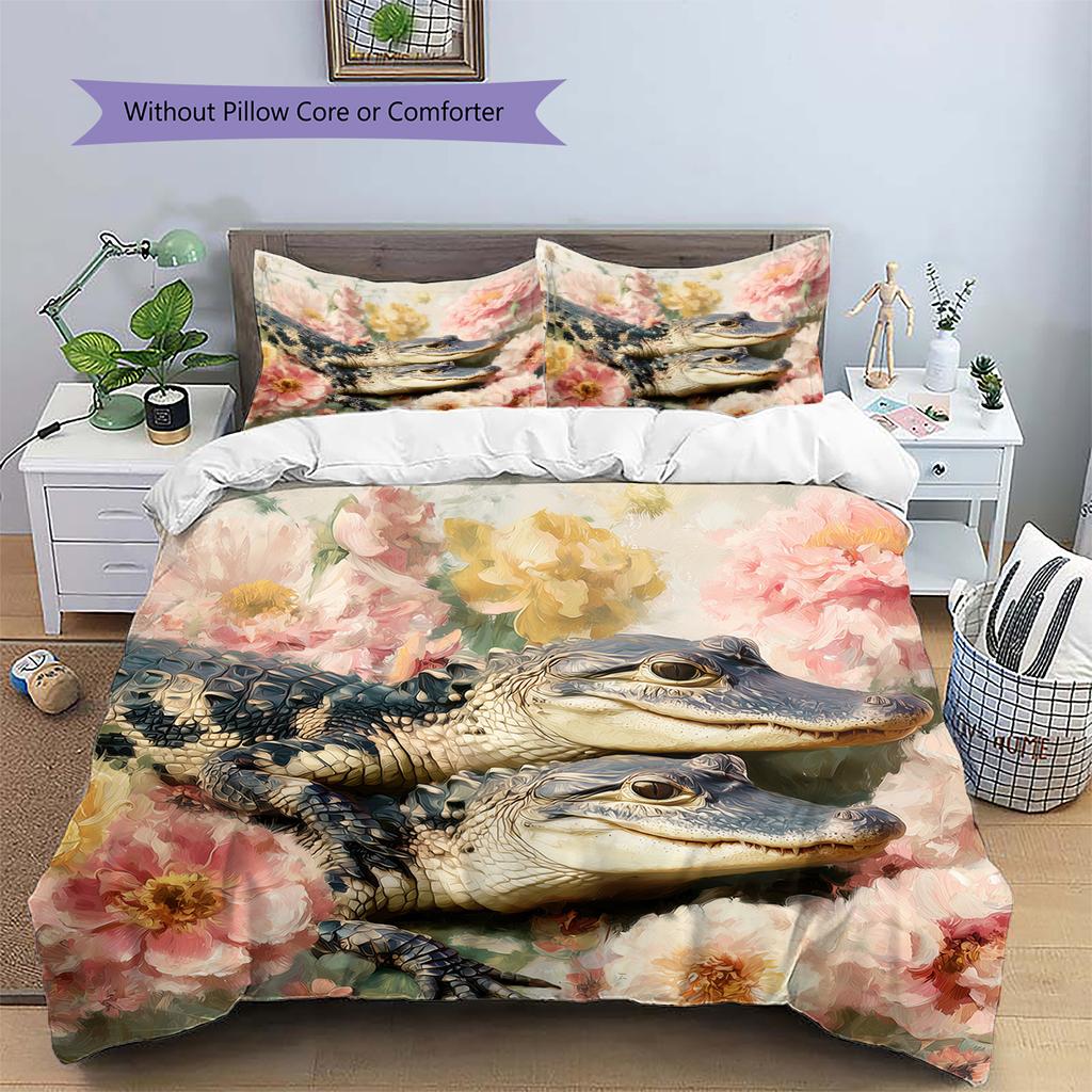 Crocodile Pattern Bedding Home Decoration Birthday Gift (1 * duvet cover + 2 * pillowcase, without core)