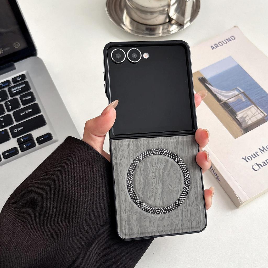 Samsung ZFlip6 Poplar Wood & Leather Phone Cases for ZFlip5 and ZFlip6