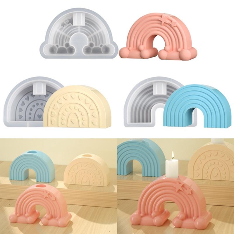 3D Rainbow Arch Bridge DIY Aromath Plaster Cloud Rainbow Ornament Wax Mould 3D Silicone Candle Molds Home Craft Decoration