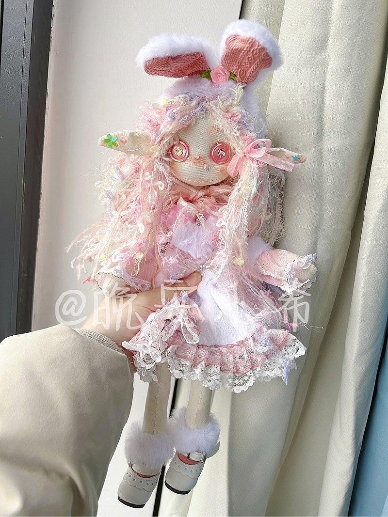 

Cute Soft Bunny Button Stuffed Doll Hand Sewn CustomisedDoll Special Gift For Girls Kids Birthday