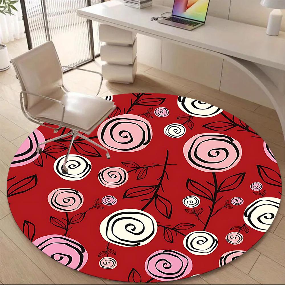 1 Stück Blumige Rosen Büro Runder Teppich, Innenmatte Geeignet Für Büro, Unter Bürostühlen Schlafzimmer Wohnzimmer Heimdekoration, Raum Deko u07