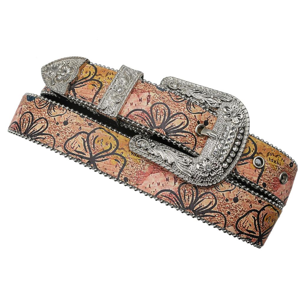 Y2K Original Design Rhinestone Printed Belt, Hip Hop Punk Personality Trend Pu Leather Belt