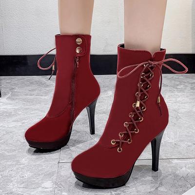 Size35-43 Punk Women Ankle Boots Zip Lace Up Pointe Toe High Heel Chelsea Pumps 11cm Wedding Party Woman Shoes High Heels Sexy