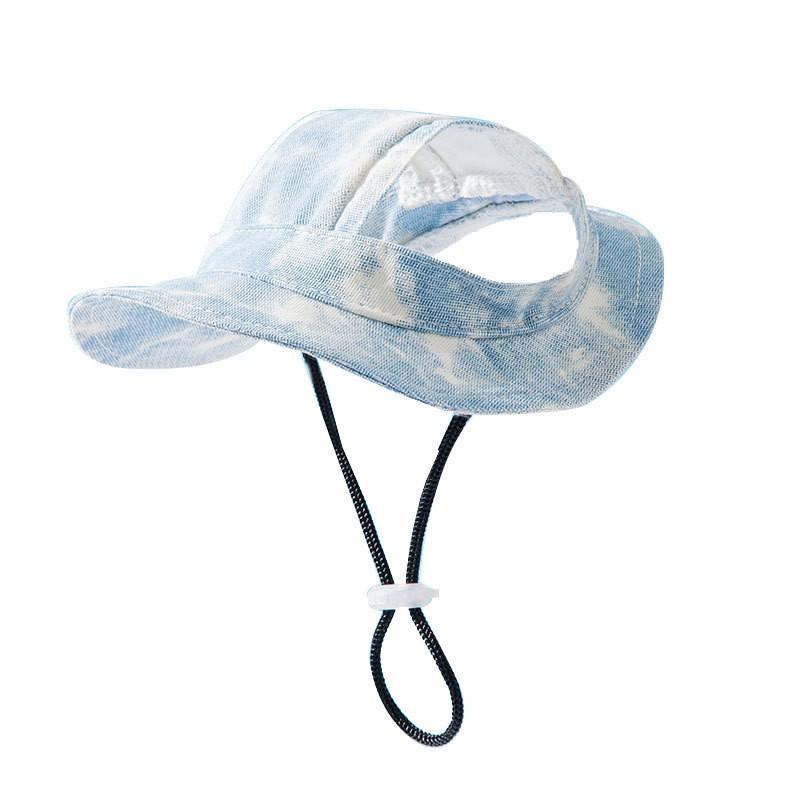Adjustable Sun Protection Hat Small Dogs Cats Blue Gradient Dyed CottonHat S/M/L Sizes