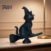 Talos Witch Cat Figurine, Black Riding Broom Statue, 3D Printed Ornament, Collectible Desktop Decoration for Home Office Decor