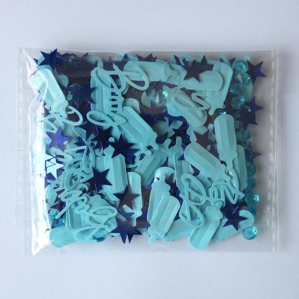 Sienos kirtimo konfeti naujagimiams ir krikštynoms - Kūdikio buteliuko ir drabužėlių dizainas