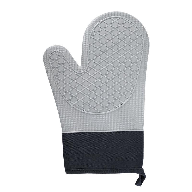 Silicone Heat-Resistant Anti-Slip Oven Gloves with Cotton Lining and Diamond Pattern