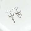 Japanese Sweet Rhinestone Heart and Angel Wings Earrings