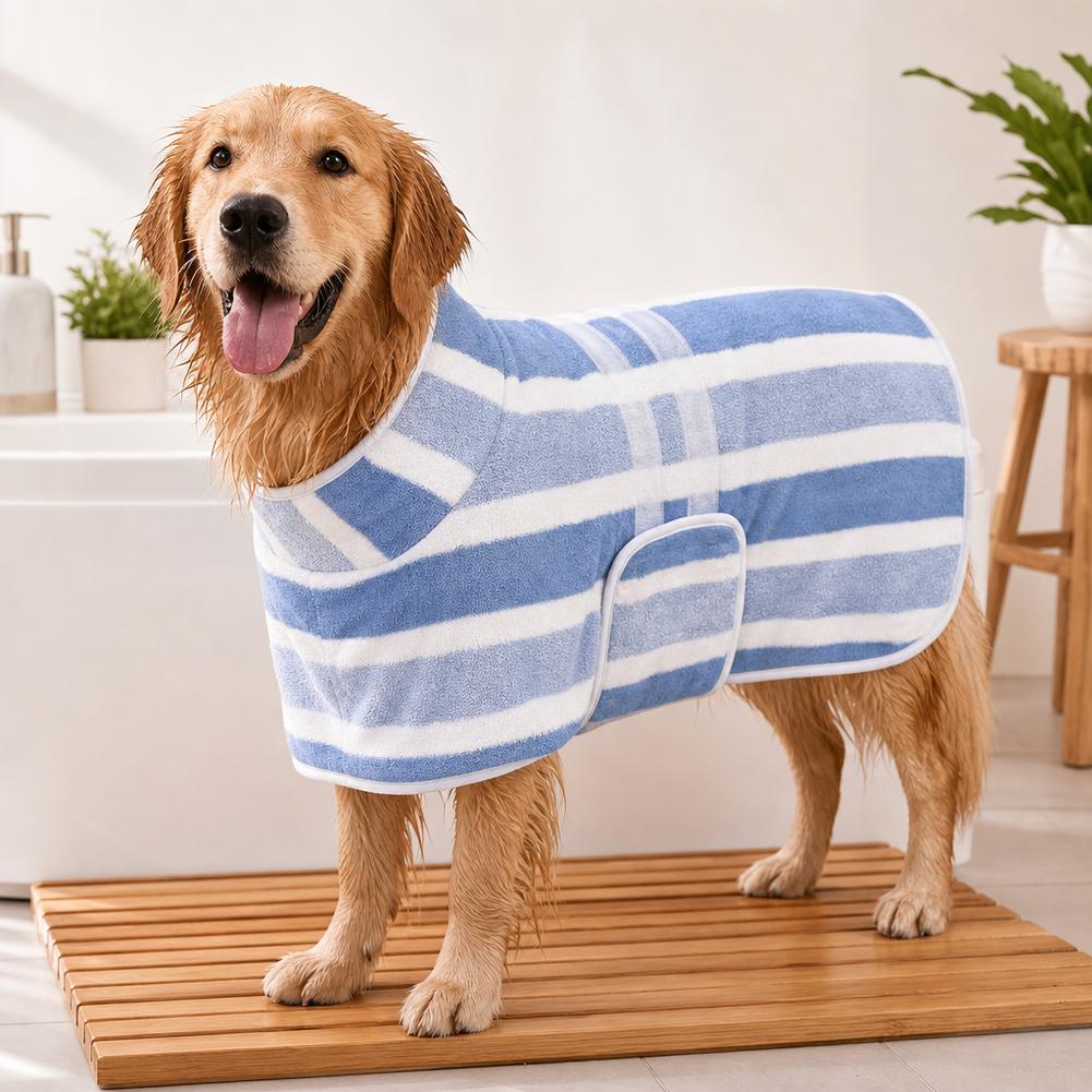 Striped Bathrobe For Cats And Dogs Bath Towel Soft All-wrapped Quick-drying Absorbent Bath Towel Pet Comfort Coat Wholesales