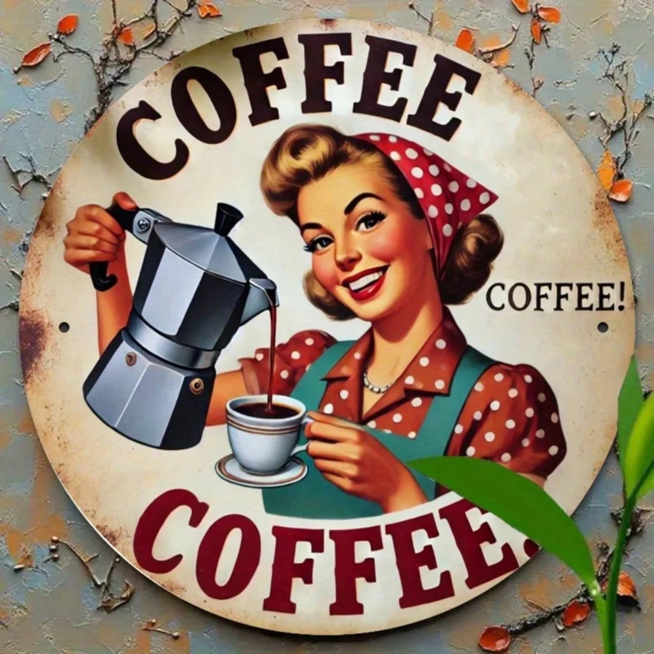 Vintage Kaffee Mädchen Metall Blechschild Retro Wanddekor für Zuhause Bar Cafe TYA14517-20x20cm bunt