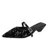 Pointed Sequin Cloth Mesh Breathable Metal Buckle with Non-slip Low Heel Sandals Spring New Bao Toe Slippers