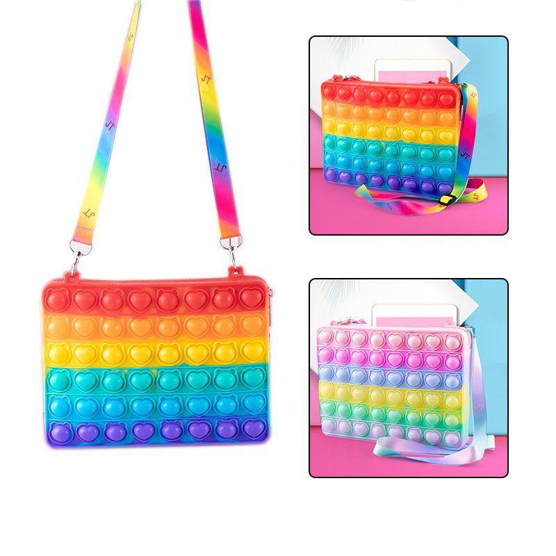 Vibrant Rainbow Macaroon Pop It Bag Ipad Case With Sensory Bubble Fidget Toy