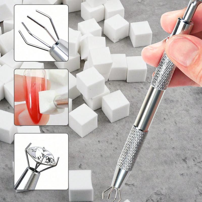 1 Nail Sponge Clip And 50 Sponge Applicators Set Gold And Silver Sponge Clip Manicure Grabbing Sponge Tools For Nail Polish Cosmetic Application
