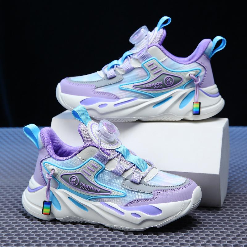 Classmates, girls' sports shoes, rotating buckle mesh surface, breathable leather surface, waterproof, non-slip and wear-resistant student running