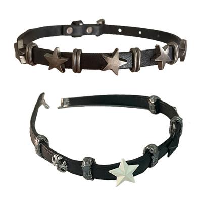 2024 Punk Star Charm Collar for Women Men Gothic Hexagrams PU Choker Necklace Neck Strap Trend Jewelry Clavicle Chain