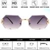 Fashion Sunglasses for Women Men- Octagon Frameless Sun Glasses Black Shade Polygon Tinted Eyewear