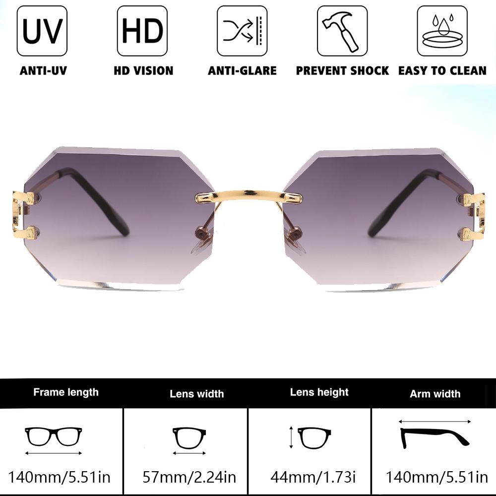 Fashion Sunglasses for Women Men- Octagon Frameless Sun Glasses Black Shade Polygon Tinted Eyewear