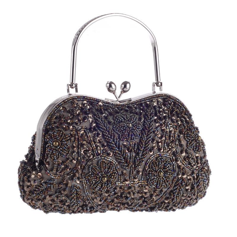 Women's Vintage Floral Beaded Rhinestone Embroidery Clutch Crossbody Bag with Chain Evening Handbag for Wedding Party Evening Clutch Bag for Women