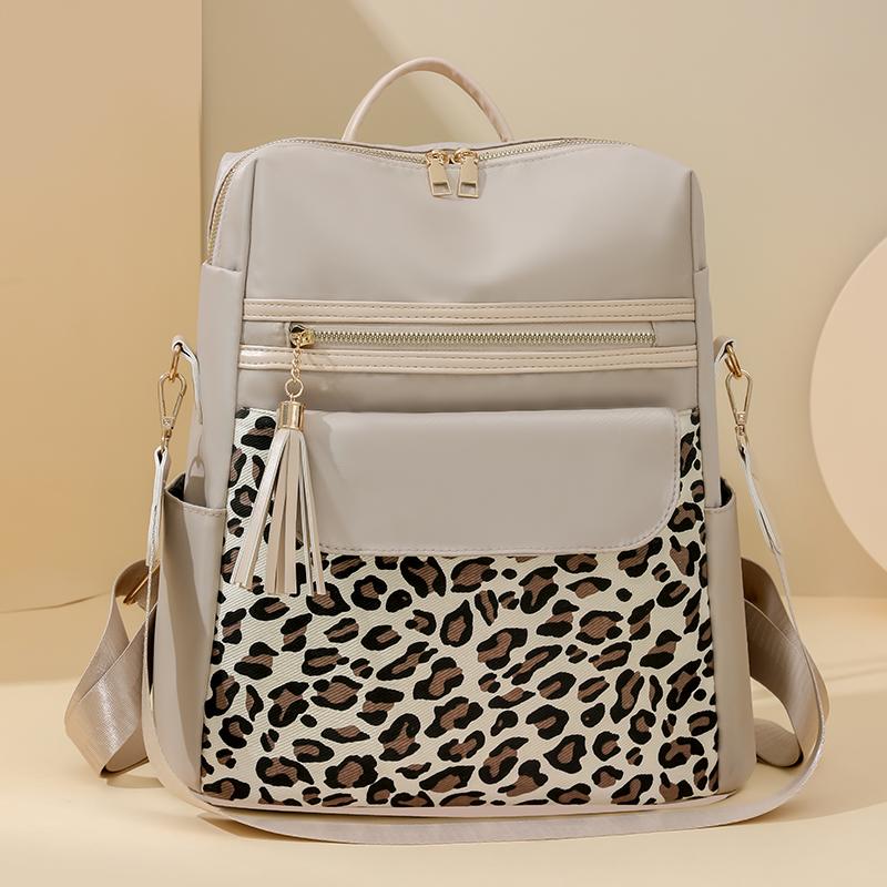 Patchwork Backpack Women's Leopard Print Backpack Large Capacity Schoolbag