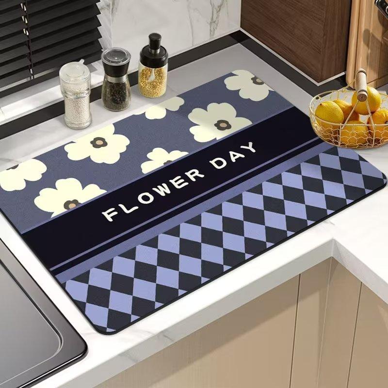 Kitchen Countertop Draining Mat Diatomaceous Earth Water Absorption Foot Mat Bathroom Non-Slip Floor Mat Rubber Soft Mat