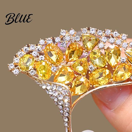Women Brooch High-Gloss Rhinestone Inlay Faux Pearl Decor Ginkgo Leaf