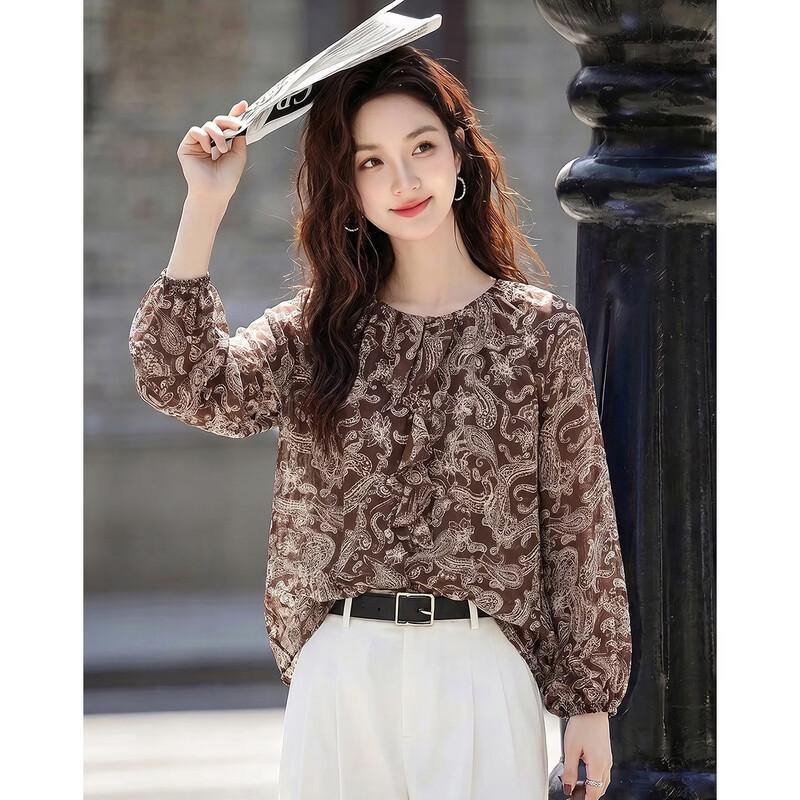 Women's Floral Ruffle Chiffon Blouse