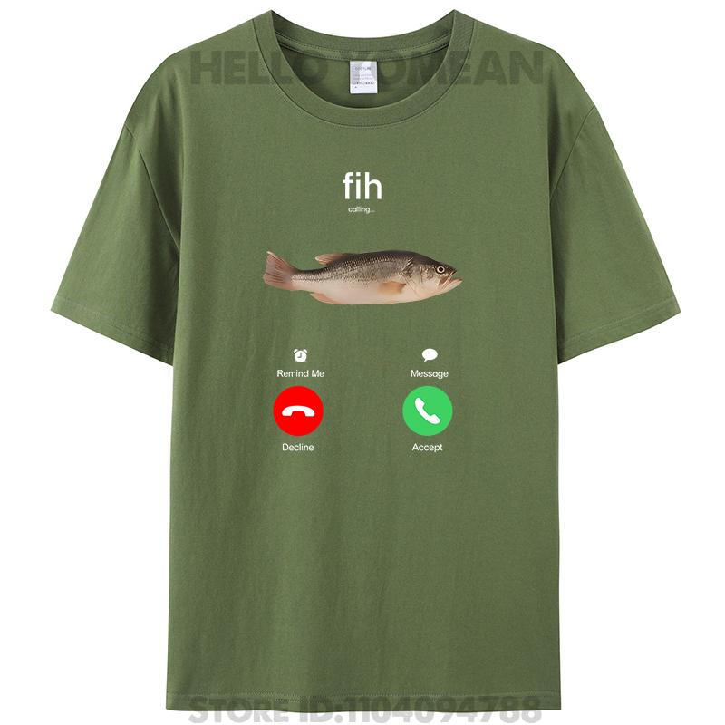 Fih Calling Remind Me Message Decline Accept Phone Call Fish Women Men's Cotton T-Shirt Crewneck Tee Tops Novelty Gifts