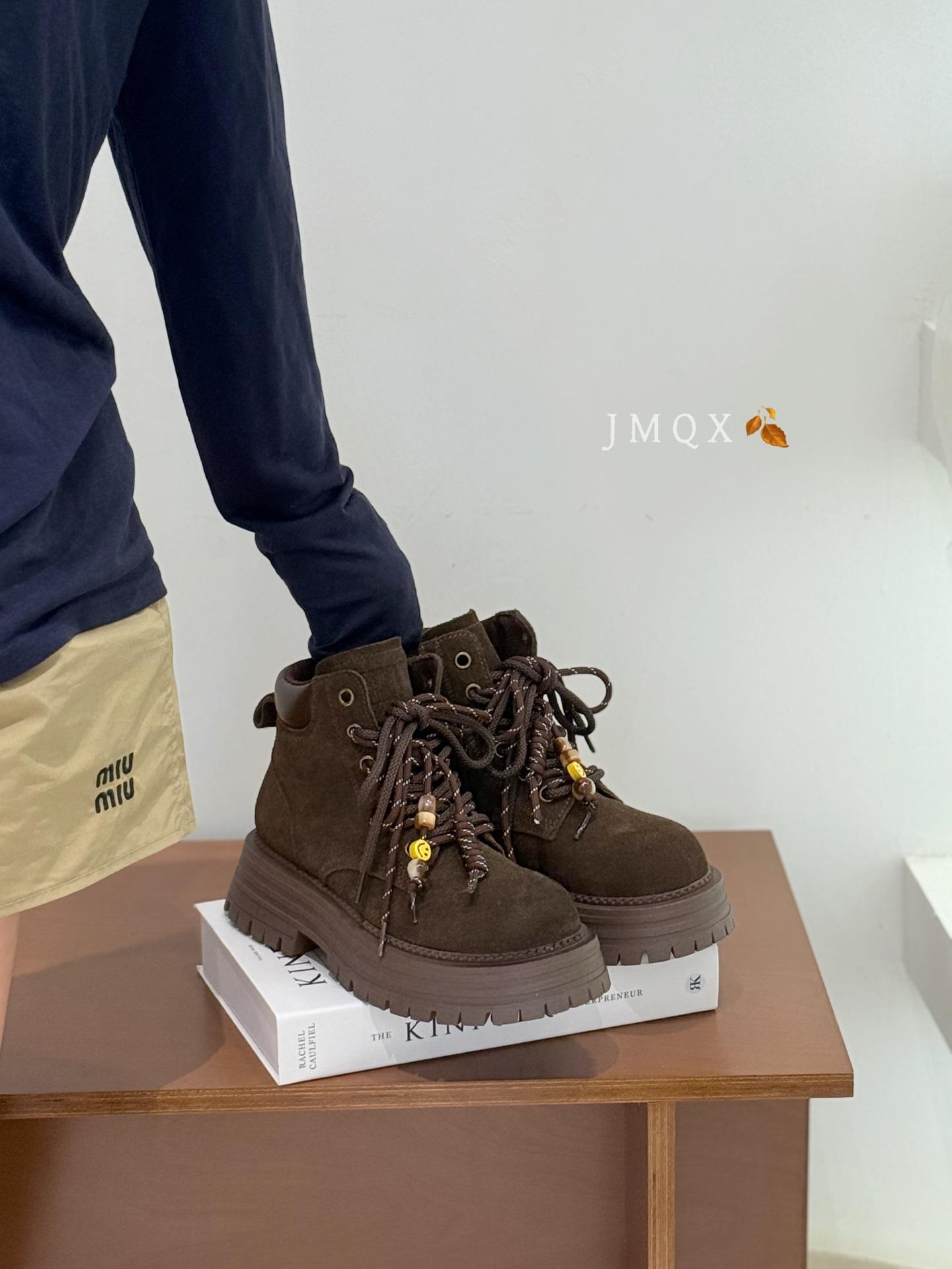 

Leather Martin boots for women s 2025 early autumn new thick-soled versatile British style western denim casual versatile 40 кофейный