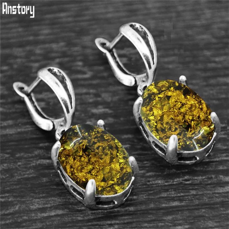 Vintage Natürlicher Quarz Jade Amethyst Krallen Anhänger Ohrringe Antik Versilbert Stein Unakit Mode Damen Schmuck