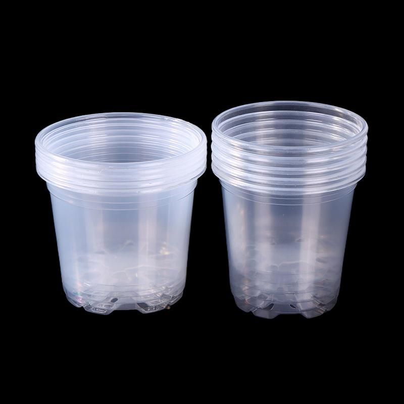 5Pcs Transparent Plastic Flower Pots with Drainage Holes for Gardening - Root Growth Visibility And Water Damage Protection