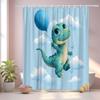 1Pc Cute Dinosaur Shower Curtain With Blue Balloon & Clouds - Turquoise Green Dinosaur & Light Blue Sky Design, Soft Polyester
