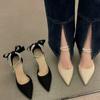 Fashion one-word strap high heels women's spring summer new pointed head stiletto bow bag head hollow sandals
