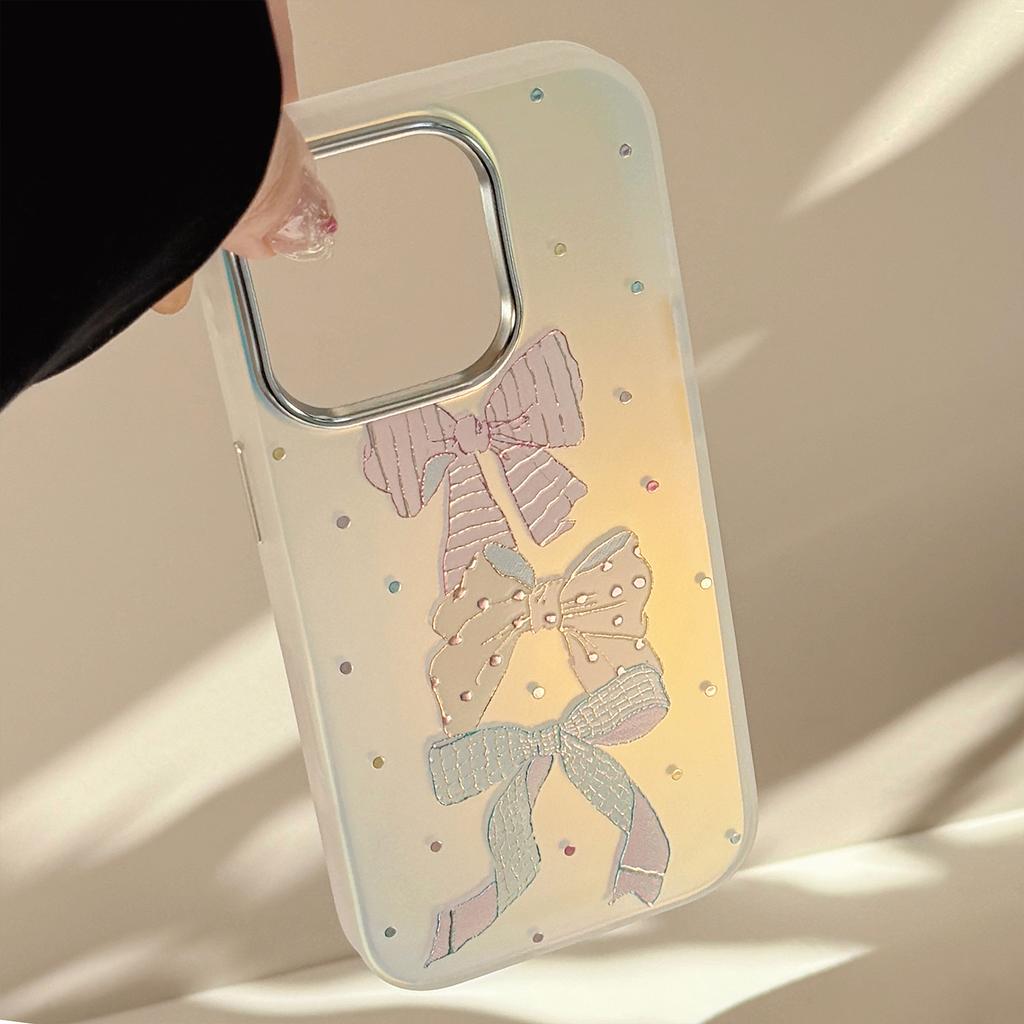 Gold-plated IPhone 15 Pro Max Phone Case, 16 Colorful Polka Dot Bow, 13 Sweet Style, 17 Drop-proof Laser Engraving