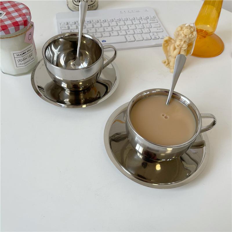 Tazza da Caffè Termica in Acciaio Inossidabile, Tazza da Tè Pomeridiano Britannica, Cucchiaino da Piatto, Tazza d'Acqua per la Casa, Stile Ins, Stile Minimalista, 3