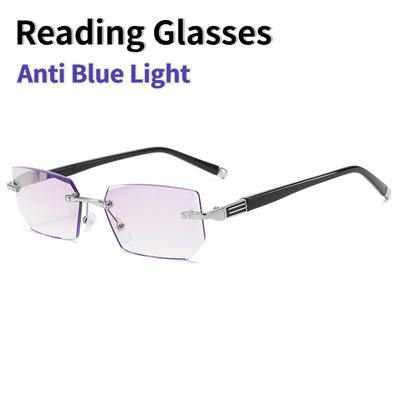 Anti Blaulicht Lesebrille Damen Diamantschliff Randlose Brille Anti-Ermüdung Weitsicht Alterssichtigkeit Brille +1.5