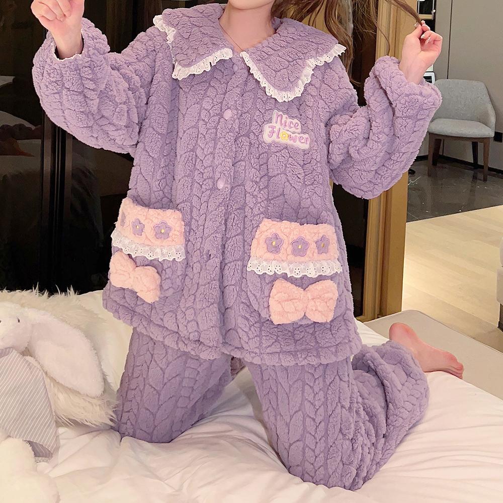 

Женские теплые пижамные комплекты зимние толстые зимние пижамы из кораллового флиса фланелевые пижамы больших размеров ночная одежда домашняя одежда 6XL