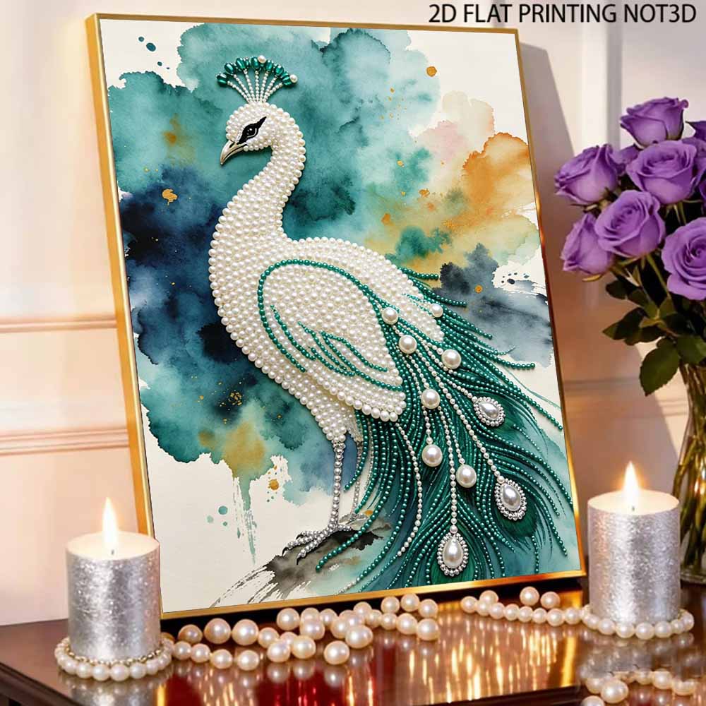 Peacock Pearl Kit 5D DIY Round Rhinestone Art for Adults Relaxing Handmade Wall Decor National Day Gift Frameless