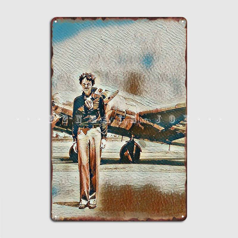 Amelia Earhart With Her Lockheed Electra Circa 1937 Faux Painting Metal Sign Design Home Garage Decoration Tin Sign Posters 20x30cm