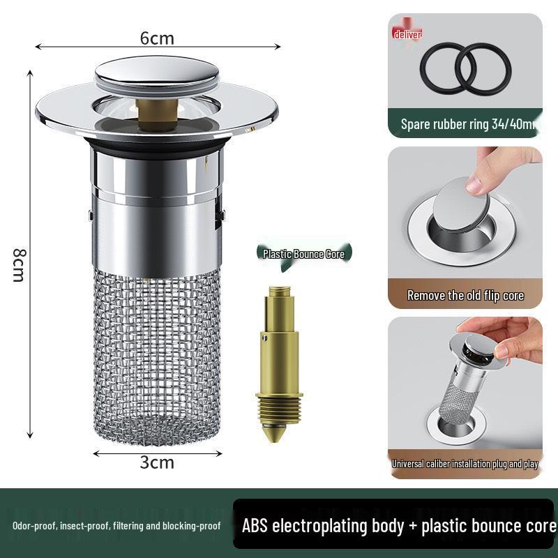 Pop-Up Sink Stopper & Filter: Odor-Proof, Anti-Clog Basin Accessory