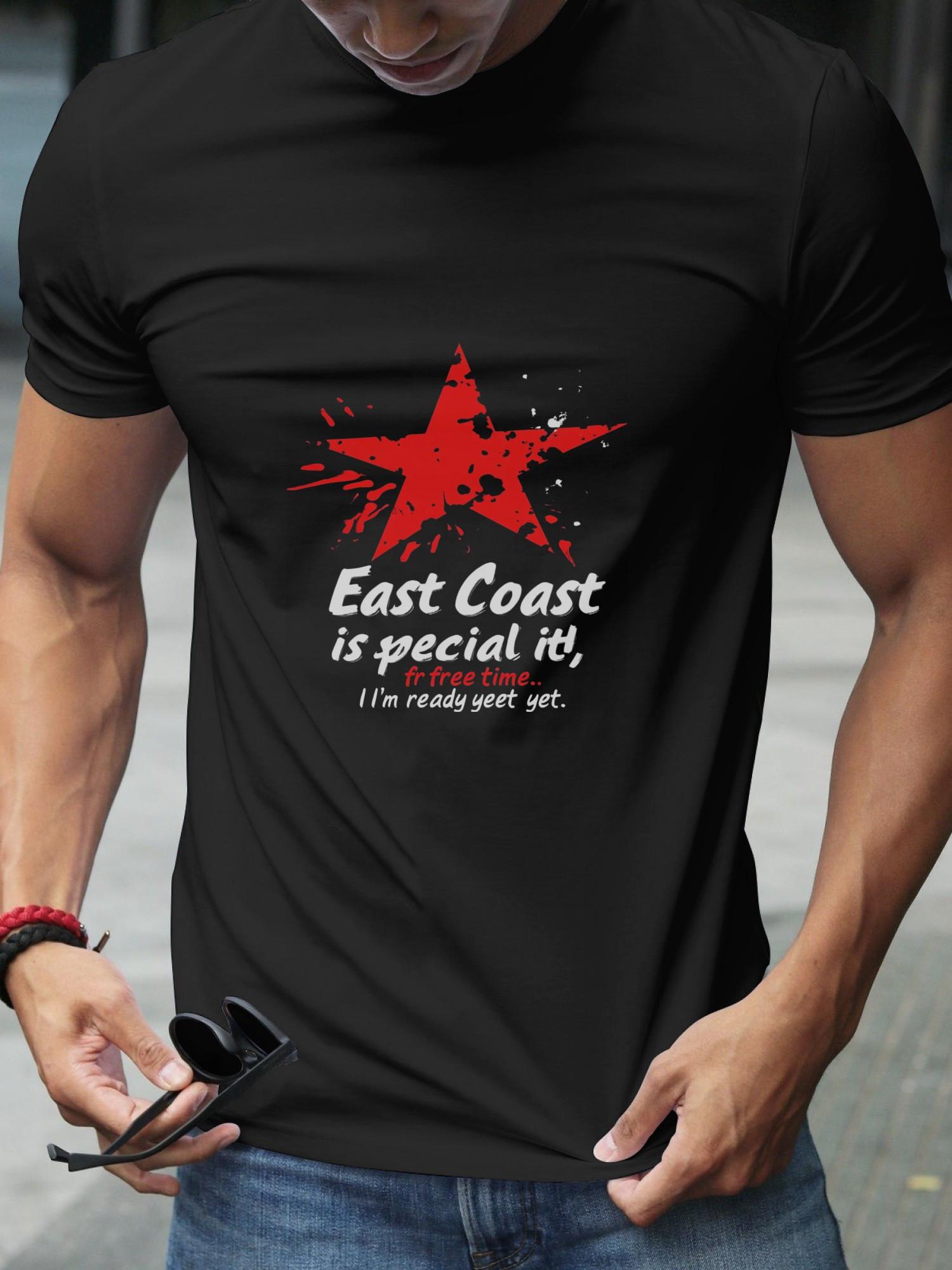 1pc East Coast Special Graffiti Graphic T-shirt - Black with Red Star & Bold Text Print L